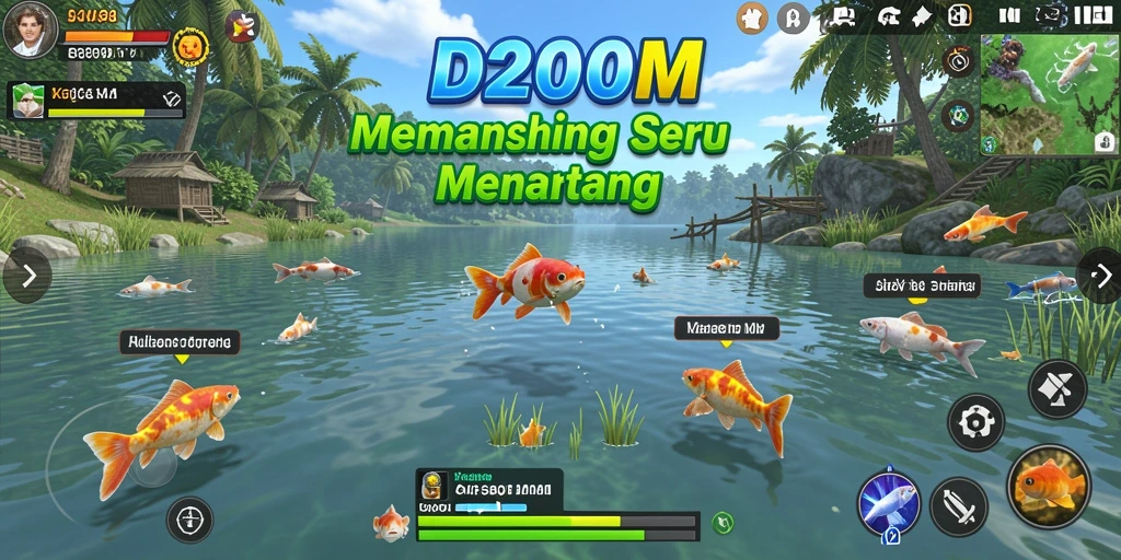 Tampilan gameplay D200M dengan aksi memancing yang mendebarkan.