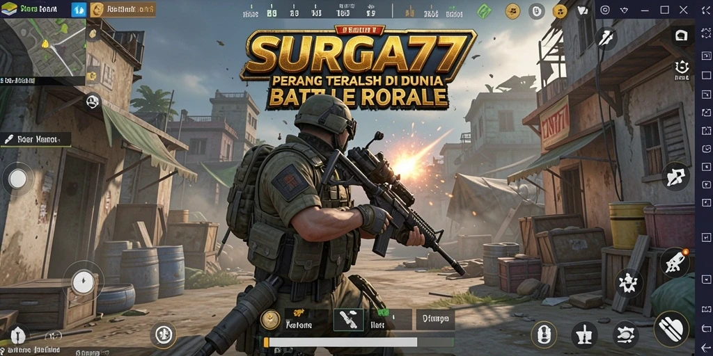 Menampilkan gameplay seru dalam pertempuran Battle Royale.