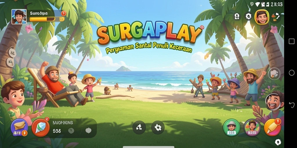 Tampilan gameplay SURGAPLAY dengan karakter menyenangkan dan tantangan seru.