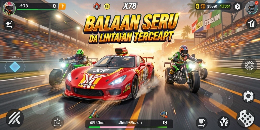 Tampilan gameplay X78 yang mendebarkan di lintasan balap.